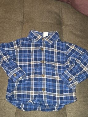 GAP Blue Grey & White Plaid Flannel Button-Down Kids Shirt
